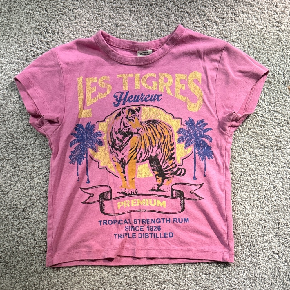 Urban Outfitters Pink Graphic Tee with Tiger Motif